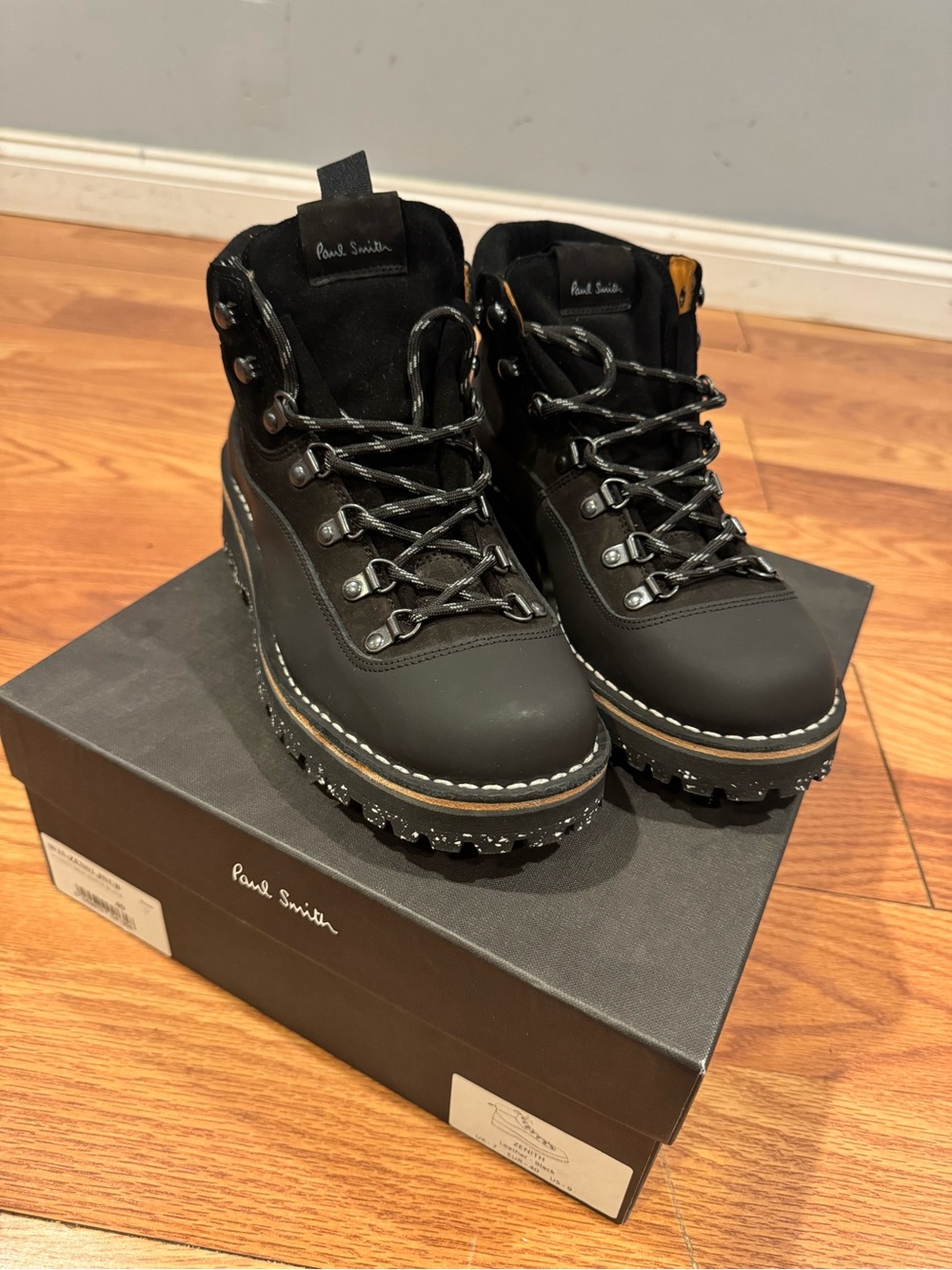 Paul Smith Black Leather Lace-Up Hiking Boots